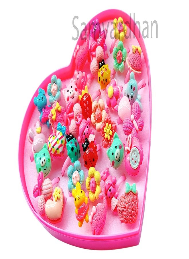 Samvardhan 36 PCS/set Adjustable Kids Rings Jewelry Cartoon Flowers Open Finger Ring for Birthday Gifts - Image 2